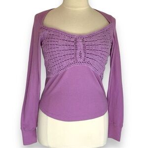 Free‎ People Top Purple Crochet Butterfly Dreams Longsleeve Shirt Size Large NWT